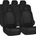 Car Seat Covers Full Set, Breathable Premium Cloth Automotive Seat Cover, Universal Front and Rear Seat Covers, Easy to Install Car Accessories for Most Cars Trucks SUV (Black)
