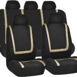 Car Seat Covers Full Set, Breathable Premium Cloth Automotive Seat Cover, Universal Front and Rear Seat Covers, Easy to Install Car Accessories for Most Cars Trucks SUV (Beige)