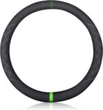 Sport Microfiber Suede Velvet Car Steering Wheel Cover Non-Slip Car Steering Wheel Protector Winter Warm Universal for Diameter 38cm(15") (Black Green)