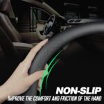 Premium Leather car Steering Wheel Cover, Non-Slip, Breathable, Universal 15 inches, Black. - Image 2