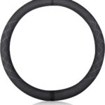 Sport Microfiber Suede Velvet Car Steering Wheel Cover Non-Slip Car Steering Wheel Protector Winter Warm Universal for Diameter 38cm(15") (Black)
