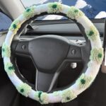 Flower Plush Winter Car Steering Wheel Cover, Soft Car Steering Wheel Cover, Car Non-Slip Breathable Steering Wheel Cover, Universal Interior Decorative Accessory for Automotives (Green) - Image 2