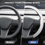 Leather Steering Wheel Cover, Universal 15 Inch Premium Non-Slip Steering Wheel Cover White - Image 2
