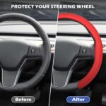 Leather Steering Wheel Cover, Universal 15 Inch Premium Non-Slip Steering Wheel Cover Red - Image 2