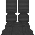 Black Rubber Car Floor Mats & Cargo Liners, All Weather Car Mats & Trunk Mats,Waterproof Automotive Floor Mats Trim to Fit for Most Cars Sedans s Vans, Durable Heavy Duty Anti-Slip,Black