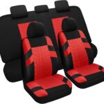Car Seat Covers Full Set, Washable and Breathable Premium Cloth Automotive Vehicle Seat Cover for Car Interior, Universal Fit for Most Cars, Sedan, Truck, SUV(Black/Red)