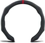 Car Steering Wheel Cover Suede Wrap 14.5-15 inch Steering Wheel Grip Snap On Non Slip Sport Car Interior Accessories Decoration Universal Black