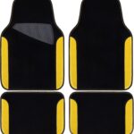 Waterproof Universal Fit Car Floor Mats, Car Mats Fit for ,Vans,sedans, Trucks,Set of 4pcs Car Carpet with Driver Heel Pad (Black and Yellow)
