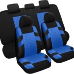 Car Seat Covers Full Set, Washable and Breathable Premium Cloth Automotive Vehicle Seat Cover for Car Interior, Universal Fit for Most Cars, Sedan, Truck, SUV(Black/Blue)