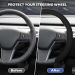 Leather Steering Wheel Cover, Universal 15 Inch Premium Non-Slip Steering Wheel Cover Black - Image 2