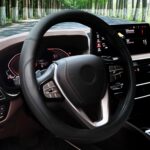 Car Steering Wheel Cover - Universal Car Accessory for Diverse Cars, Durable Leather Cover with Anti-Slip Lining, for Steering Wheel with a Diameter of 14.5"-15",Black