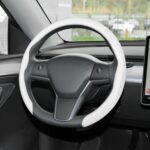 Leather Steering Wheel Cover, Universal 15 Inch Premium Non-Slip Steering Wheel Cover White