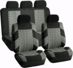 Car Seat Covers Full Set Gray Premium Cloth - Universal Fit, Automotive Low Back Front Seat Covers, Airbag Compatible, Split Bench Rear Seat, Washable, for SUV, Sedan