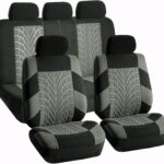 Car Seat Covers Full Set Gray Premium Cloth - Universal Fit, Automotive Low Back Front Seat Covers, Airbag Compatible, Split Bench Rear Seat, Washable, for SUV, Sedan
