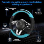 Microfibre Faux Leather Steering Wheel Cover, Universal Car Steering Wheel Cover, Made of Faux Leather, Universal, Sweat-Absorbing, Breathable Car Steering Wheel Covers (Black Cyan) - Image 2