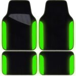 Fluorescent Leather & Waterproof Car Carpet Floor Mats, Universal Car Mats Fit for ,Vans,sedans, Trucks,Set of 4pcs Car Carpet with Anti-Slip  Driver Heel Pad (Black Green Lime)