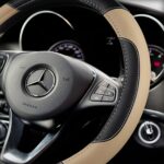 Leather Car Steering Wheel Cover, Non-Slip Car Wheel Cover Protector Breathable Microfiber Leather Universal Fit for Most Cars(Beige) - Image 2