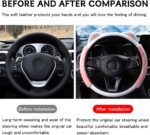 Car Steering Wheel Cover, Fluffy Soft Plush for Winter Warm, Cute Steering Wheel Protector with Kitty Cat Ears, Universal 15 Inch, Elastic & Anti-Slip, Lovely Decor Car Accessories (Pink) - Image 2