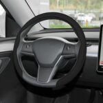 Leather Steering Wheel Cover, Universal 15 Inch Premium Non-Slip Steering Wheel Cover Black