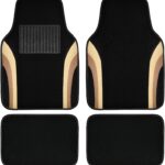 Beige Leather Car Floor Mats, Sporty Waterproof Car Carpet,Universal Automotive Floor Mats Fit for Sedans, Cars, Mid Trucks, Vans, , Set of 4 (Black and Beige)