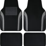 Leather Waterproof Sporty Car Floor Mats Carpet,Universal Automotive Floor Mat Fit for Sedans, Cars, Mid Trucks, Vans, , Set of 4 (Black and Gray)