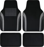 Leather Waterproof Sporty Car Floor Mats Carpet,Universal Automotive Floor Mat Fit for Sedans, Cars, Mid Trucks, Vans, , Set of 4 (Black and Gray)