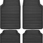 Rubber Car Mats,Car Floor Mats All Weather,Car Mats Full Set 4-Piece,Waterproof Automotive Floor Mats Trim to Fit for Most Cars Sedans s Vans,Heavy Duty Anti-Slip Easy Clean, All Black