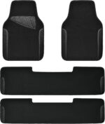 Waterproof Universal Faux Leather 3Row Car Floor Mats, Black Car Mats Fit for ,Vans,sedans, Trucks,Set of Vehicles Car Carpet with Driver Heel Pad and Anti-Slip Nibs Backing (Black 3Row)