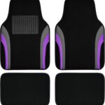 Leather Sporty Car Floor Mats Carpet,Universal Waterproof Automotive Floor Mat Fit for Sedans, Cars, Mid Trucks, Vans, , Set of 4 (Black and Purple)